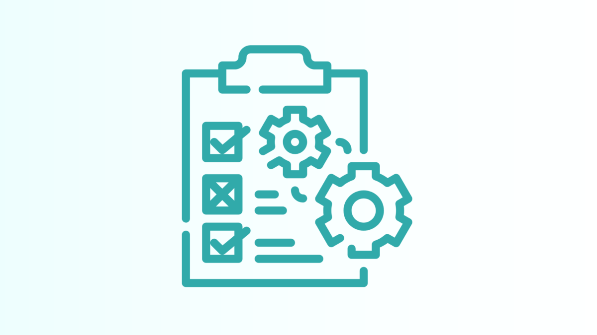 Icon of a clipboard checklist with gear symbols, representing facilities management