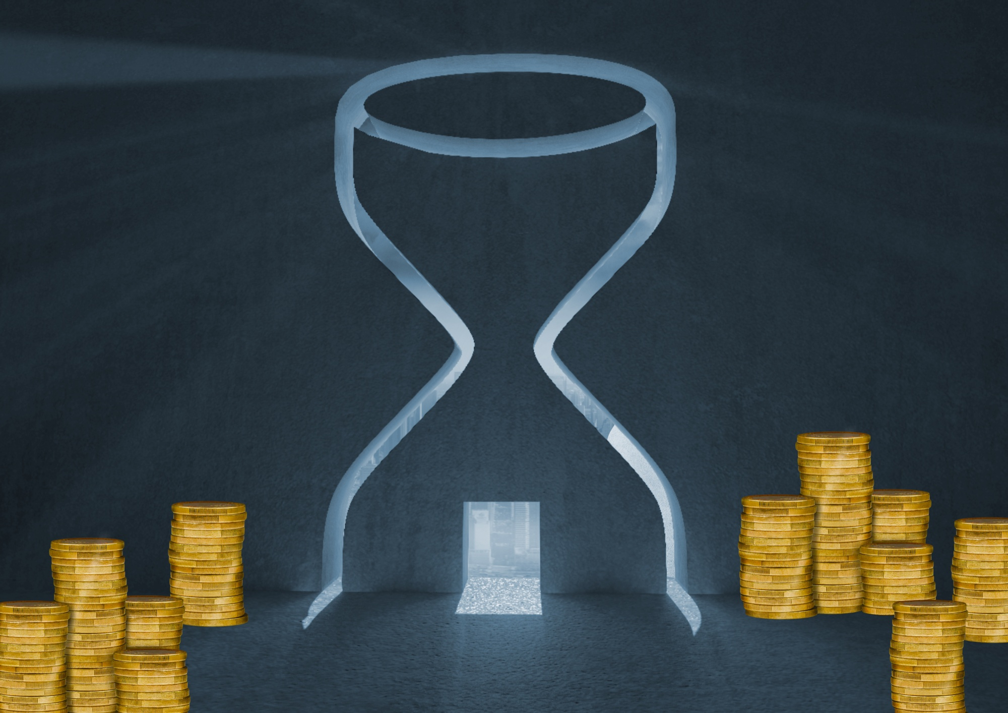 Hourglass and gold coins illustrating the time-limited nature of apprenticeship levy funds